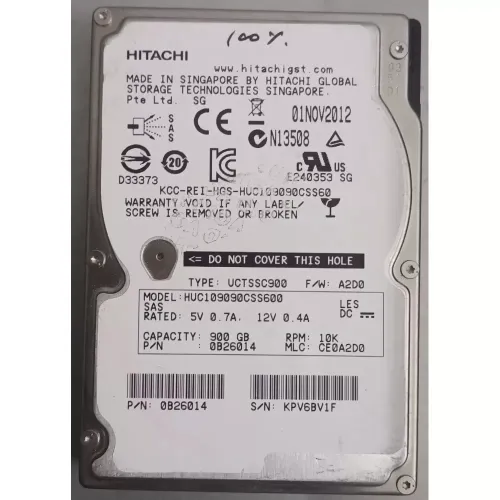 Hitachi 900GB 10k RPM 6Gbps SAS 2.5 Inch Hard Disk 0B26014 Hitachi 900GB 10k RPM 6Gbps SAS 2.5 Inch Hard Disk 0B26014