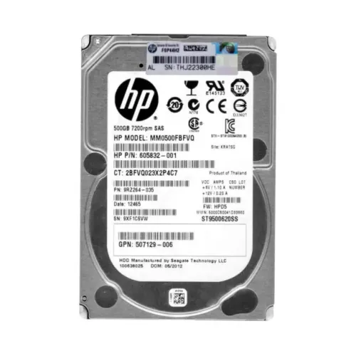 HP 500GB SAS 7200 RPM Hard Disk MM0500FBFVQ 9RZ264-035 605832-001 HP 500GB SAS 7200 RPM Hard Disk MM0500FBFVQ 9RZ264-035 605832-001