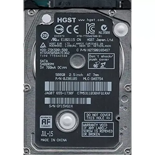Western Digital 500GB 7200RPM 2.5 Inch SAS Hard Disk HTS545050A7E362 0J38105 655-1730F DA5754 Western Digital 500GB 7200RPM 2.5 Inch SAS Hard Disk HTS545050A7E362 0J38105 655-1730F DA5754