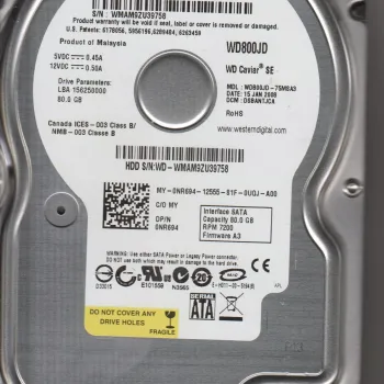 Western Digital 80GB WD800JD-75MSA3 7.2K 1.5GB 3.5 SATA HDD