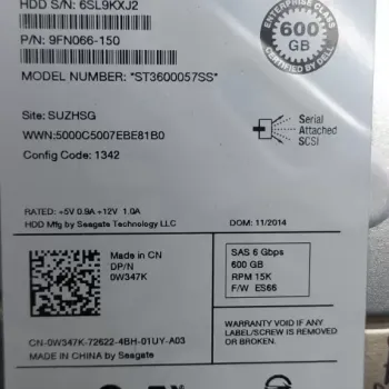 Dell 600GB 15K 3.5inch 6GbPS SAS Hard Drive 0W347K