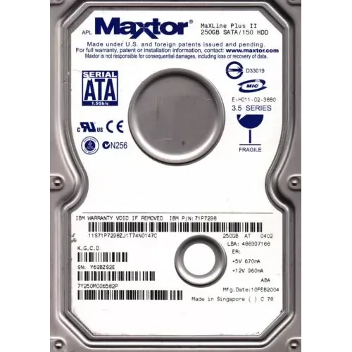 IBM 250GB 7200rpm 16MB Buffer 9 MS Seek Time SATA Hard Disk 71P7298 IBM 250GB 7200rpm 16MB Buffer 9 MS Seek Time SATA Hard Disk 71P7298