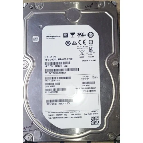 HP 6TB 7.2K RPM SAS 12Gbps 3.5 Inch Hard Disk 846521-002 HP 6TB 7.2K RPM SAS 12Gbps 3.5 Inch Hard Disk 846521-002