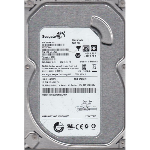 Seagate 500GB 3.5 Inch 7.2K RPM SATA Hard Disk 1BD142-541 Seagate 500GB 3.5 Inch 7.2K RPM SATA Hard Disk 1BD142-541