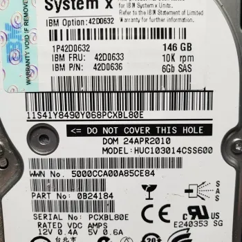 IBM 146GB 15K 6Gbps 2.5 Inch SFF SAS Hard Disk Drive 90Y8926 90Y8927