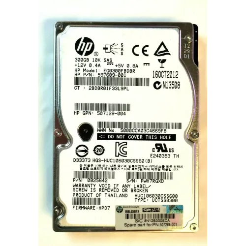 HP 300GB 10K 6Gbps SAS 2.5 Inch Hard Disk EG0300FBDBR 0B25642 HP 300GB 10K 6Gbps SAS 2.5 Inch Hard Disk EG0300FBDBR 0B25642