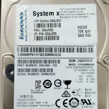IBM Lenovo 600GB 10K 6Gbps 2.5 Inch SAS Hard Disk 9WG066-155