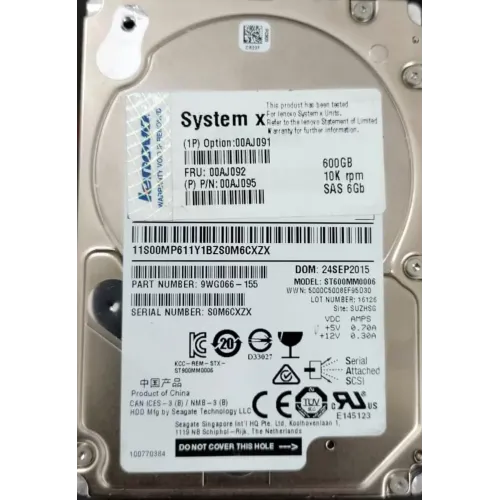 Lenovo 600GB 10K RPM 6Gbps 2.5 Inch SAS Hard Disk 00AJ091 Lenovo 600GB 10K RPM 6Gbps 2.5 Inch SAS Hard Disk 00AJ091