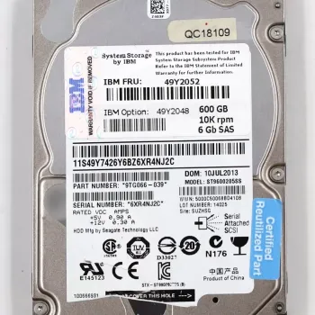 IBM System X3500 M2 Server 600GB 10K RPM SAS 2.5 Inch 6Gbps Hard Drive