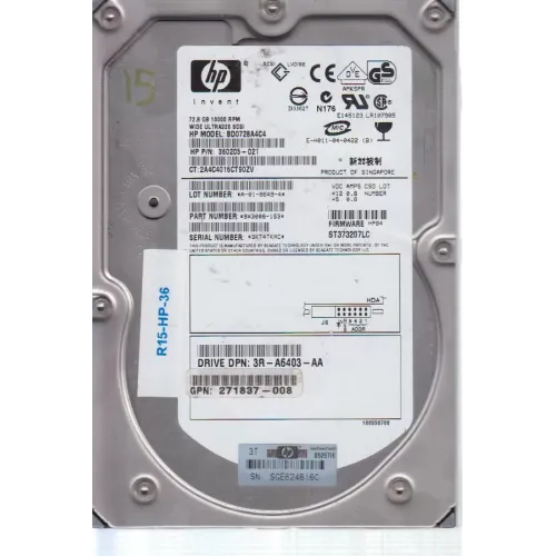 HP Ultra 320 72.8GB 10K 3.5 Inch SCSI Hard Disk BD07288277 360205-012 9X3006-153 HP Ultra 320 72.8GB 10K 3.5 Inch SCSI Hard Disk BD07288277 360205-012 9X3006-153