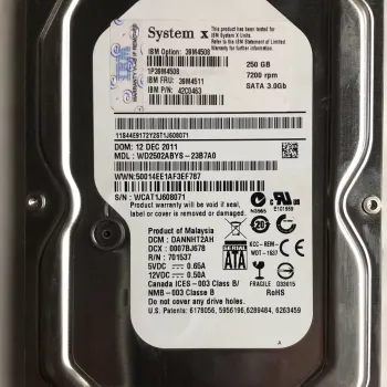 IBM 250GB 7.2K LFF 3.5inch SATA Hard Drive 42C0463
