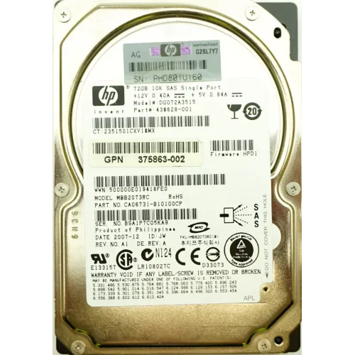 HP 72GB 10K RPM 3G SP 2.5 Inch SAS Hard Disk 438628-001 376597-001 375863-014 HP 72GB 10K RPM 3G SP 2.5 Inch SAS Hard Disk 438628-001 376597-001 375863-014