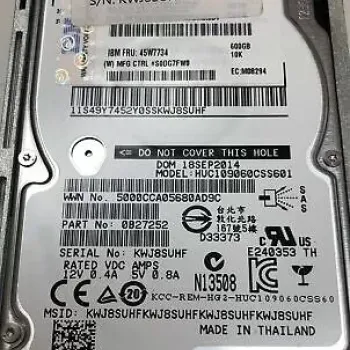 IBM 600gb 10k 6g 2.5" sas hdd HUC109060CSS601 0B27252 45W7734
