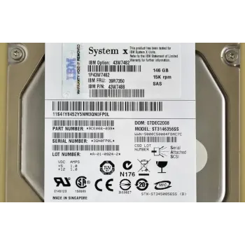 IBM 146gb 15k 3g 3.5" sas hdd ST3146856SS 43W7488 9CE066-039