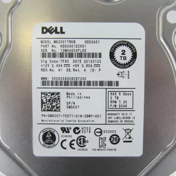 Dell 2TB 6G 7.2K 3.5 Inch SAS Hard Disk F238F 0WDC07
