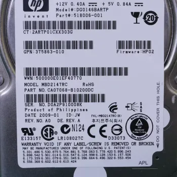 HP 146GB 3Gbps 10K RPM SAS Hard Disk Drive 518006-001