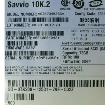 Dell 73GB 10K RPM SAS SFF 2.5 Inch Hard Disk Drive 9F4066-042