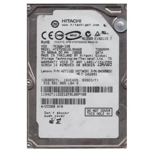 Hitachi 160GB 7.2K Rpm 2.5inch SATA Hard Drive 0A58903 7K320-160 Hitachi 160GB 7.2K Rpm 2.5inch SATA Hard Drive 0A58903 7K320-160