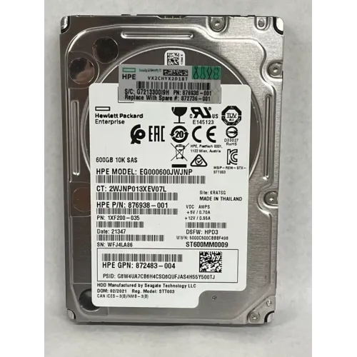 HP 600GB 2.5 Inch 12gbps 10K SAS Hard Disk 876938-001 HP 600GB 2.5 Inch 12gbps 10K SAS Hard Disk 876938-001