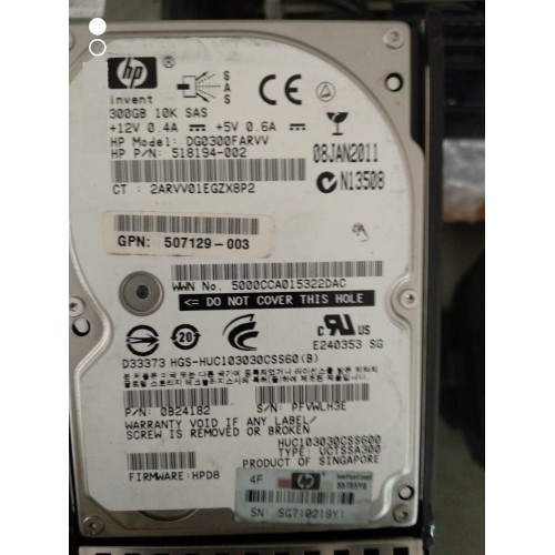 HP 300GB 6G 10K 2.5inch DP SAS Hard Disk 518194-002 DG0300FARVV HP 300GB 6G 10K 2.5inch DP SAS Hard Disk 518194-002 DG0300FARVV