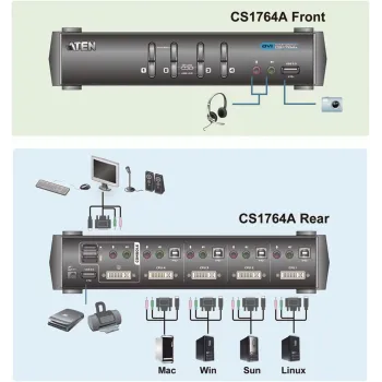 ATEN 4 PORT USB DVI/ Audio KVMP SWITCH CS1764A