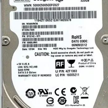 Seagate SATA Hard Disk 9YG142-071 320GB 5.4K RPM 2.5inch 3Gbps